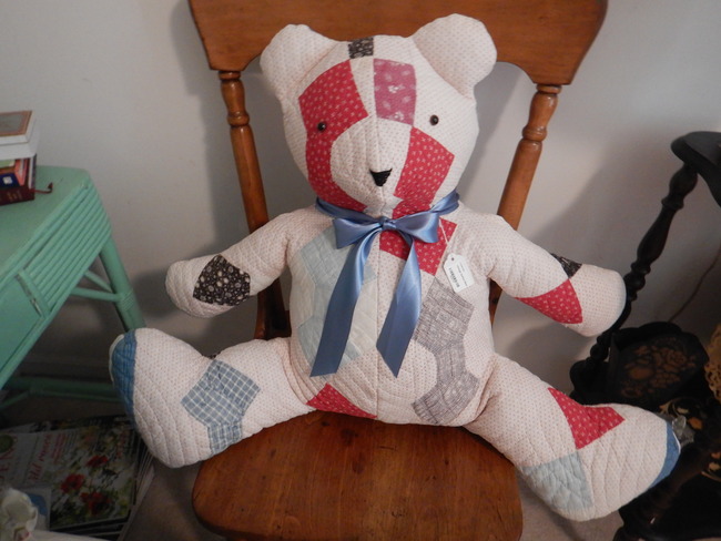 Vintage Quilted Bear Bowtie Quilt Large Stuffed Bear