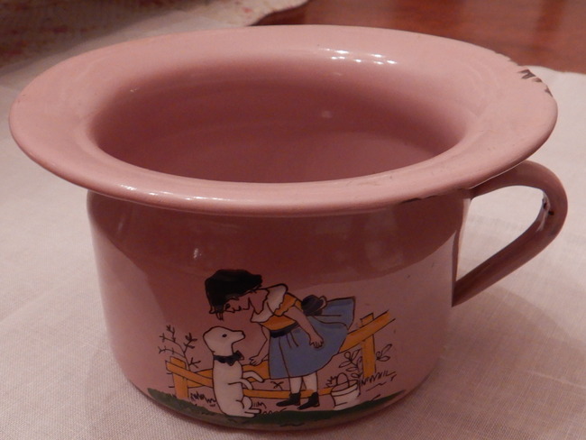 Antique Czech Enamelware Child's Cup Pink Enamel