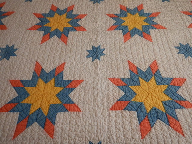 Antique Pieced 8 Pointed Star Quilt C.1910-20 Hand Quilted 71 1/2" x 71 1/2" Ohio