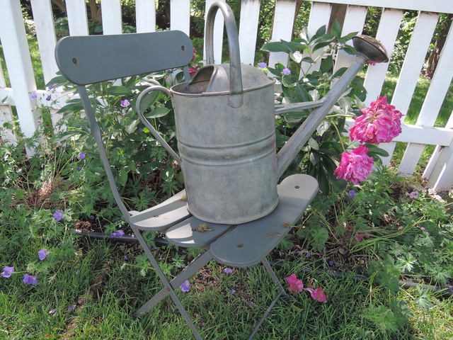 Vintage English 2 1/2 Gallon Galvanized Metal Watering Can w/Copper Rose