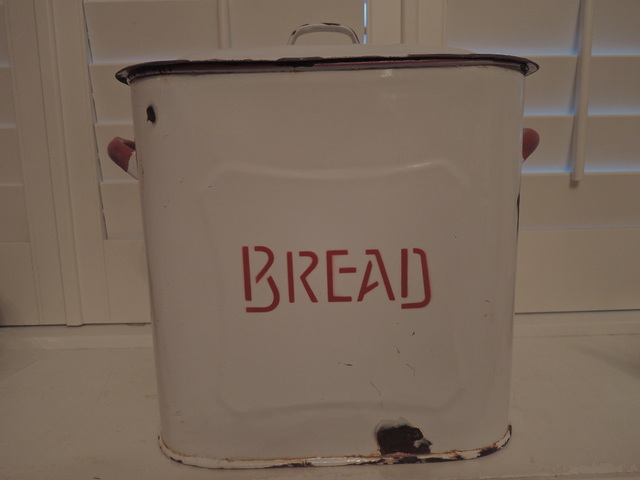 Antique English White w/Red Enamelware Bread Box Enamel Bin 1920's