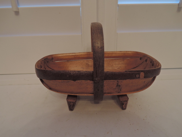 Vintage Small English Sussex Garden Wooden Trug Basket Copper Nails Marked Wood