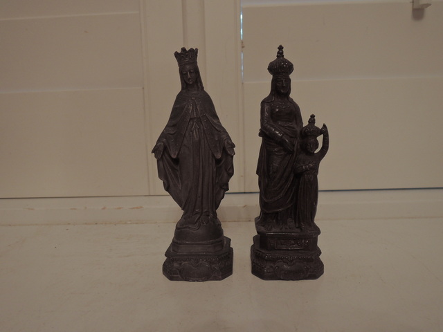 Antique Small Pair of French Brass/Bronze Religious Figurines Mary & Child Jesus