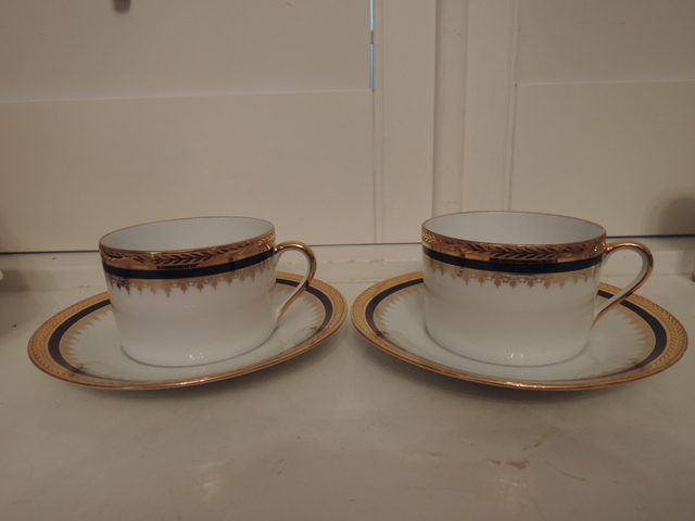 Vintage Limoges Pair of Cup & Saucer Tradition Blue & Gold