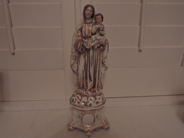 Antique French Porcelain Mary & Jesus Statue Religious Figurine Madonna 19th C.