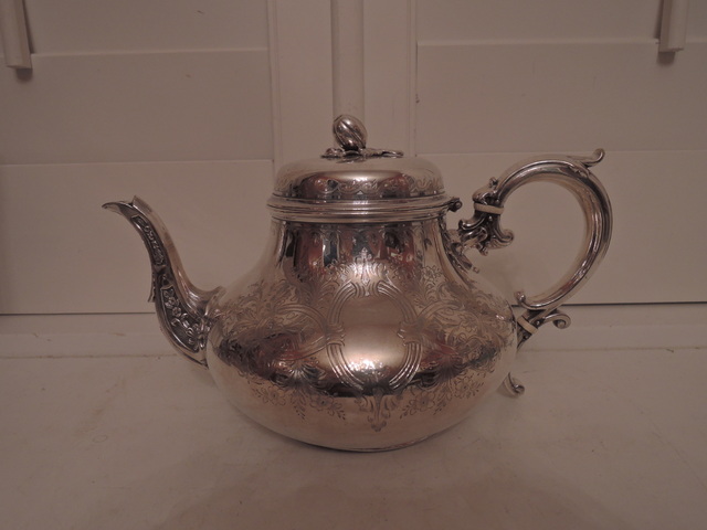 Antique Silverplate Elkington & Co. Ornate Teapot Acorn Leaf Finial 1861