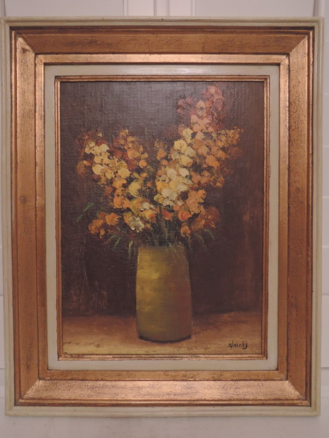 M Jacobs Belgian Artist Oil on Board Flower Painting Floral Still Life Signed