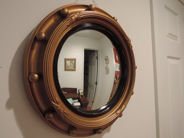 Vintage English Gilt Round Convex Mantle/Wall Regency Porthole Mirror