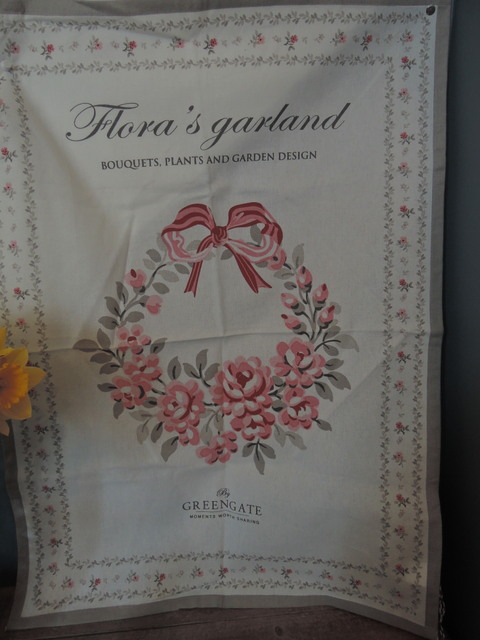 New! GreenGate Denmark Tea Towel Linen Garden Design Pink Roses