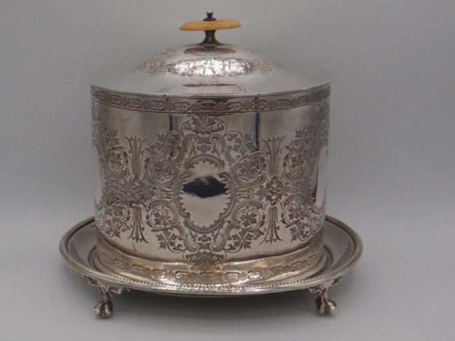 Gorgeous Antique Silverplate Claw Footed Tea Caddy Embossed Design