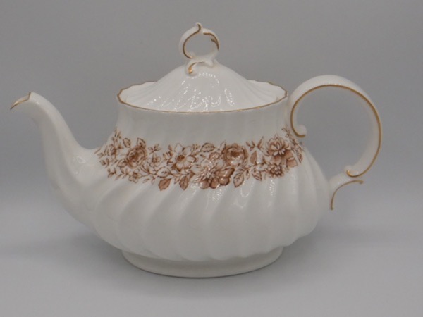Royal Doulton Mayfair White w/Brown Transferware Teapot Fine Bone China