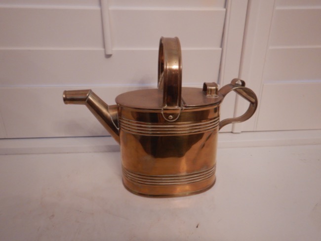 Antique English Brass Hot Water Can Watering Garden 4 Pints