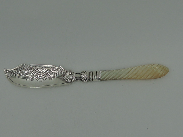 Victorian Antique Sterling Silver Butter/Fish Knife Mother of Pearl Handle 1868