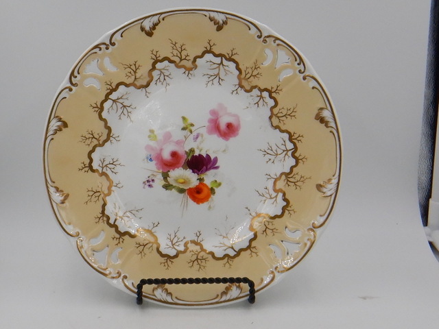 Antique 19th C. English Gilt Cabinet Dinner Plate Set of 4 Handpainted