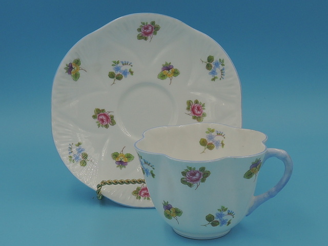 Vintage Shelley Rose Pansy Forget Me Not Dainty Cup & Saucer Blue 13424