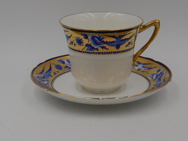 Antique Shelley Blue Swallows Cup & Saucer Bird Rare!