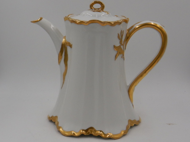 Vintage French Haviland Limoges White Porcelain & Gold Coffee/Tea Pot
