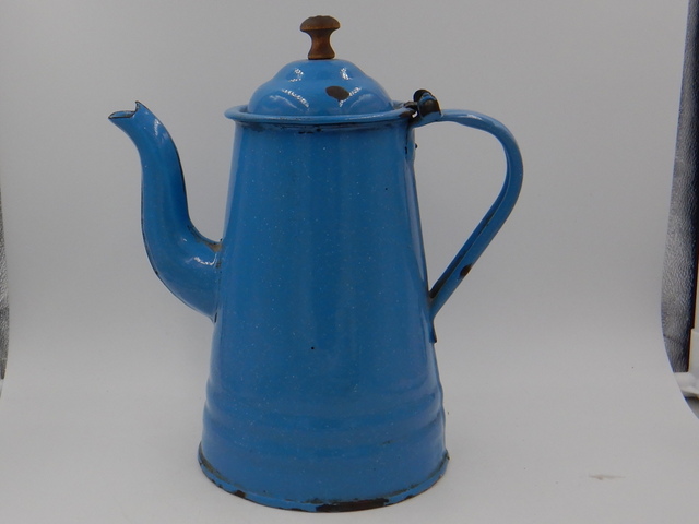 Vintage French Blue Speckled Enamelware Teapot/Coffee Pot Enamel 1920's