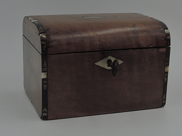 Antique English Single Tea Caddy Wood Box w/Key Wooden Walnut