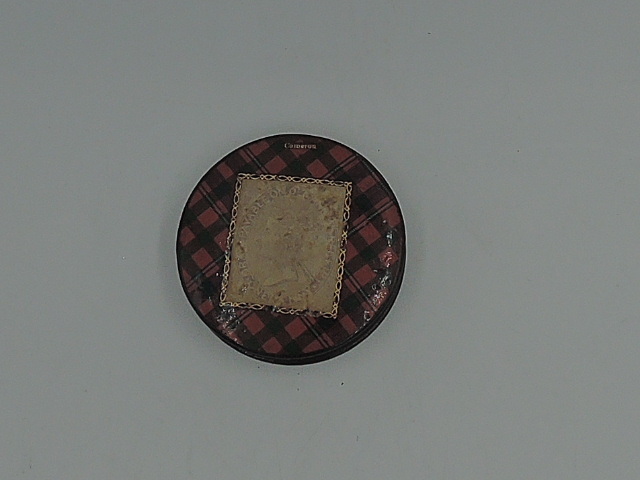 Victorian Antique Tartan Ware Cameron Plaid Round Penny Stamp Box