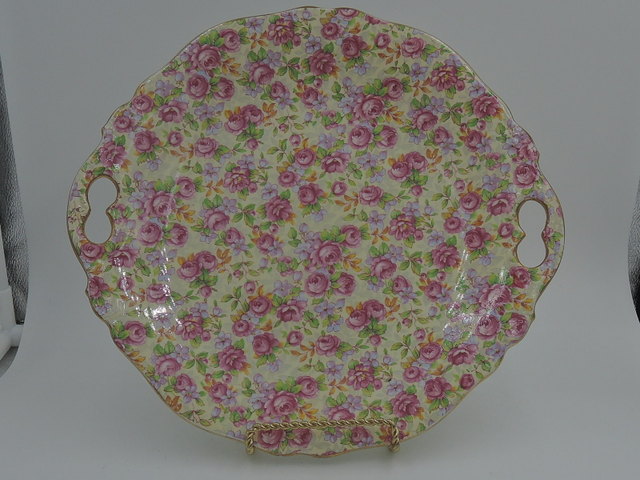 Vintage Royal Winton Chintz English Rose Handled Tray Platter 10" Plate