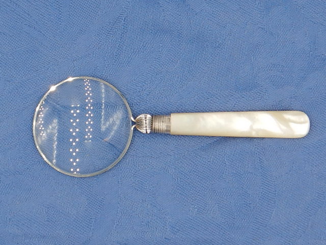 Antique Sterling Silver & Mother of Pearl Handle Magnifying Glass 1889