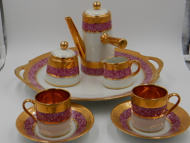 Vintage Limoges Legel Porcelain d'Art Pink & Gold Teaset Teapot Tray Breakfast