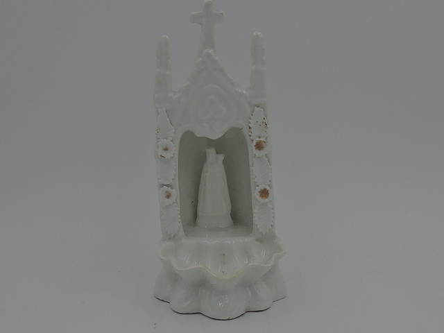 Antique French White Ceramic Holy Water Font Madonna & Child Benitier