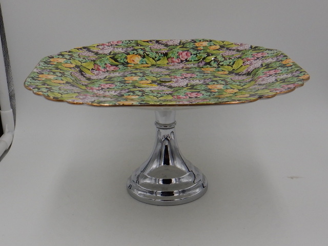 Vintage Lord Nelson Ware Chintz Black Beauty Cake Stand Dessert