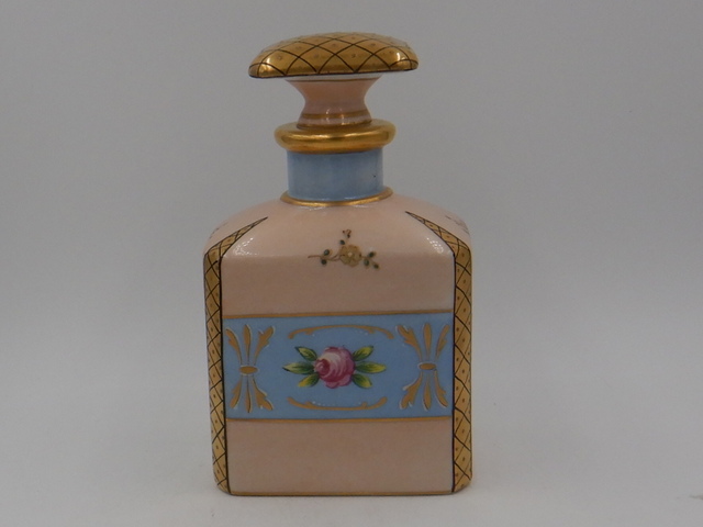 Limoges Hand Painted Perfume Bottle Jar w/Dauber Pink Roses
