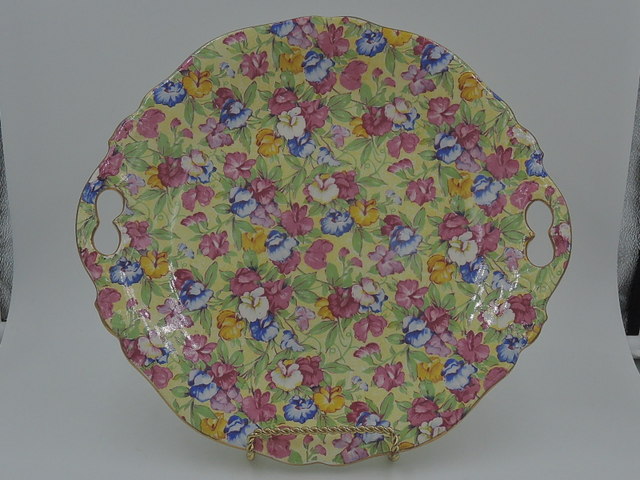 Vintage Royal Winton Chintz Sweet Pea Handled Tray Platter 10" Plate