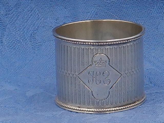 Antique Large Euro Silver Napkin Ring w/Crown Initial H S