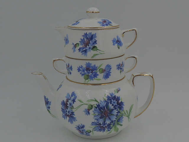 Vintage Hammersley Blue Cornflower Stacked Teapot Stacking Tea For One