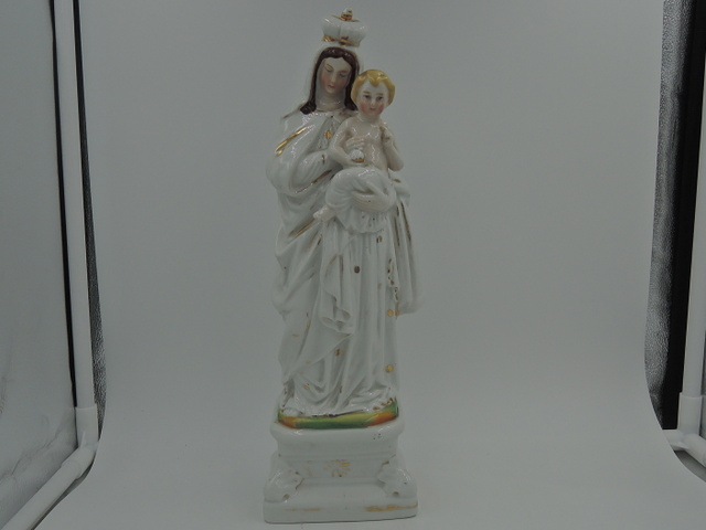 Antique French Porcelain Madonna & Child Statue Mother Jesus Figurine