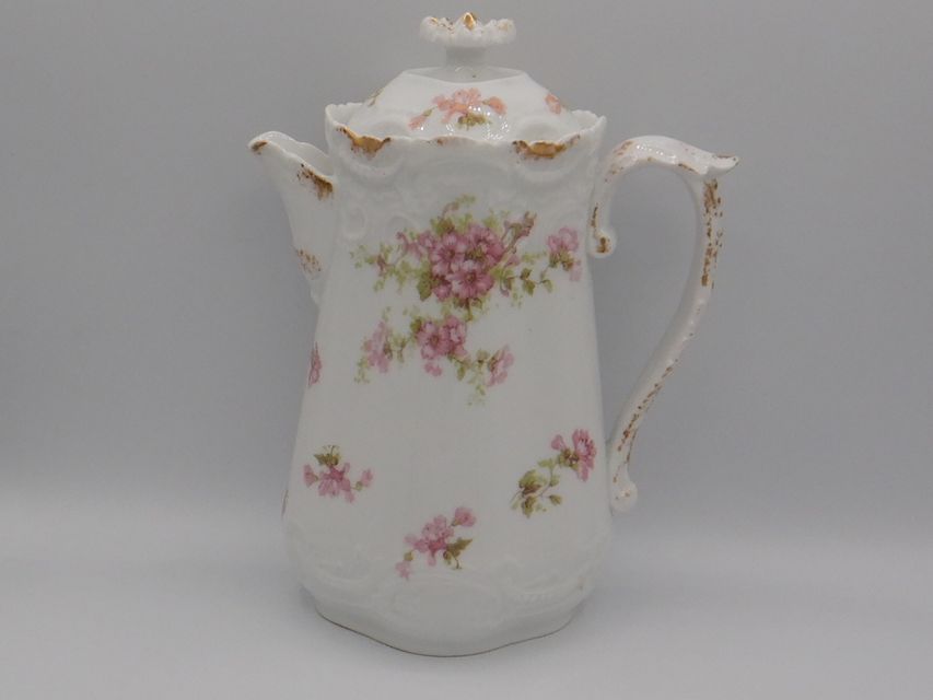 Antique Limoges Porcelain Chocolate/Coffee Pot Pink Rose of Sharon w/Gold
