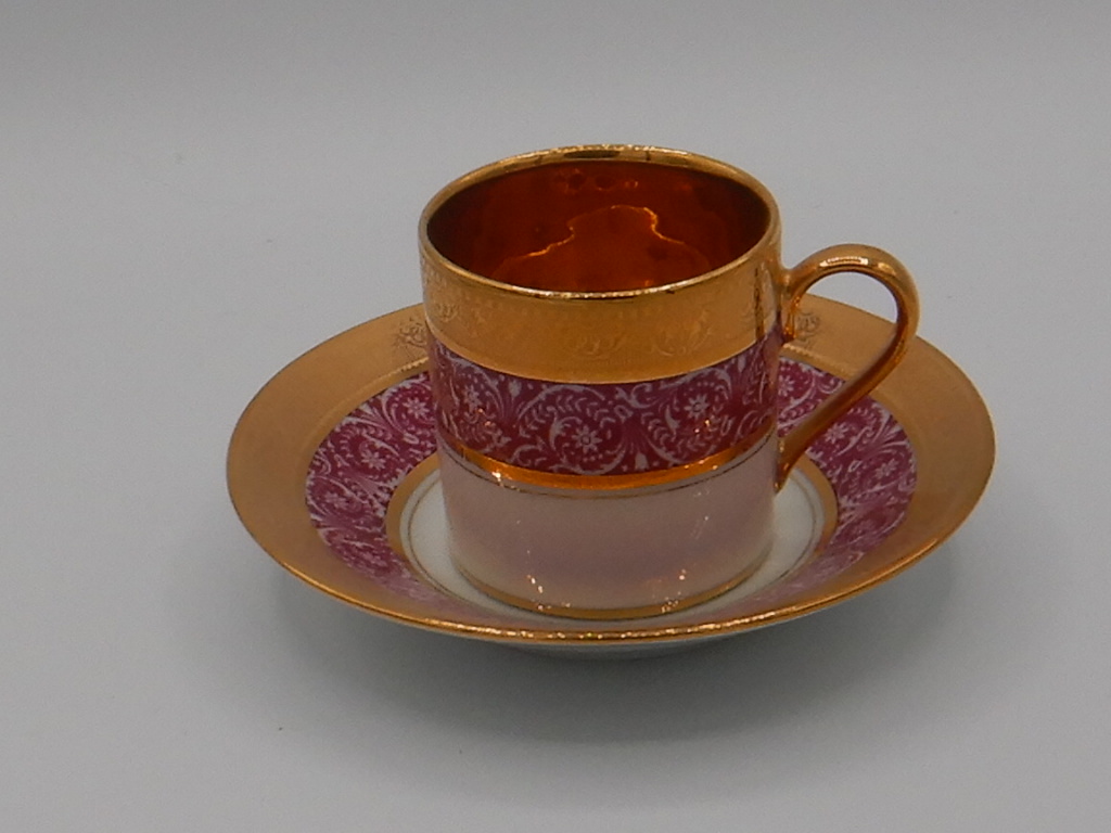 Limoges Legle Porcelaine D'Art Pink & Gold Cup & Saucer Coffee Can Expresso