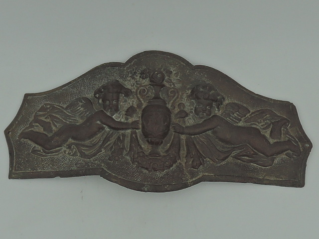 Antique Cast Iron Wall Plaque w/Angels Cherubs Urn Figural In Relief