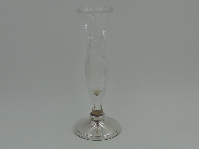 Vintage English Sterling Silver & Cut Glass Vase Floral Bud
