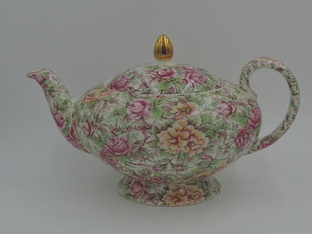 Vintage James Sadler Florence Chintz Teapot Pink Roses 4-cups