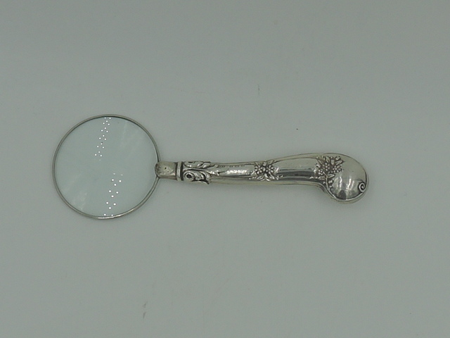 Antique Ornate Sterling Silver Handle Magnifying Glass Florals 1911