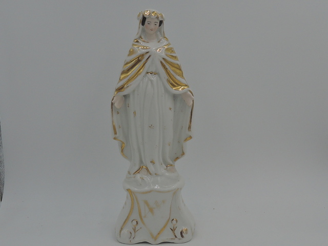 Antique French Porcelain Madonna Mary Religious Statue Figure 19th C.