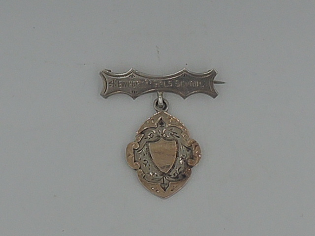 Antique English Sterling Silver Medal Pendant Pin w/Rose Gold 1914 Girls School Fob