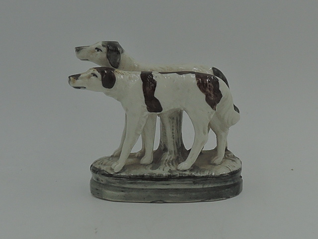 Antique Staffordshire Pair of English Hunting Dogs Figurine