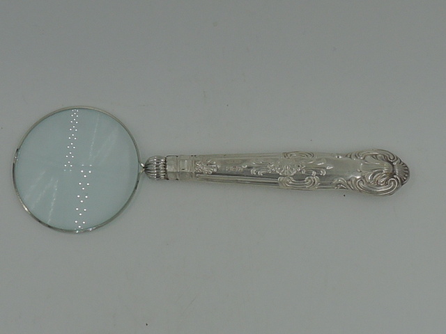 Vintage English Sterling Silver Queens Pattern Handle Magnifying Glass 1926