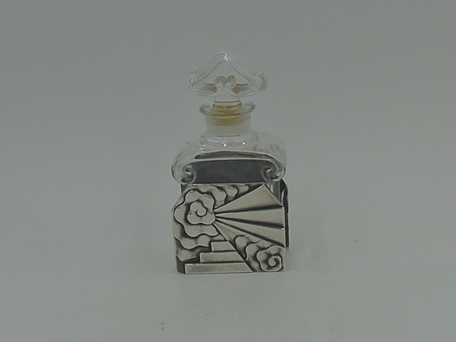 Vintage French Guerlain Baccarat Perfume Bottle w/Art Deco Silver Holder