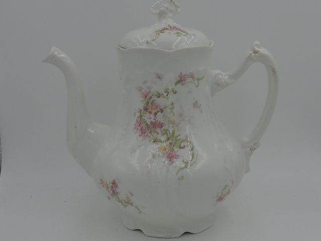 Vintage Limoges A. Lanternier Ornate Porcelain Teapot/Coffee Pot Pink Flowers