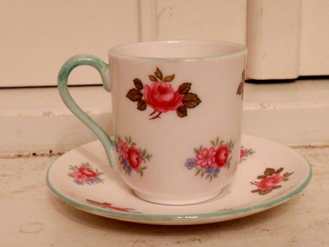 Vintage Shelley Miniature Cup & Saucer Green Pink Roses