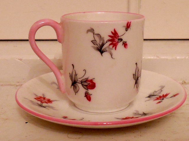 Vintage Shelley Miniature Cup & Saucer Pink Red Flowers