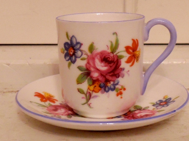 Vintage Shelley Miniature Cup & Saucer Blue Pink Roses