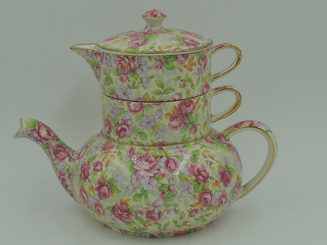 Vintage Royal Winton Chintz English Rose Stacking Stacked Teapot 1950's